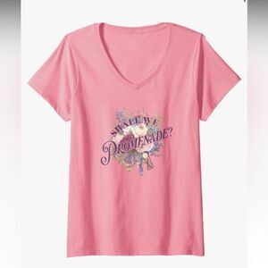 Bridgerton Shall We Promenade V-Neck T-Shirt in Pink size L